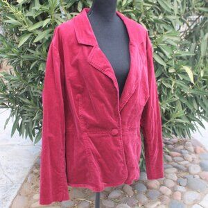 Tee Co. Red Corduroy Blazer Woman Size 2X Button Front Long Sleeve Collared
